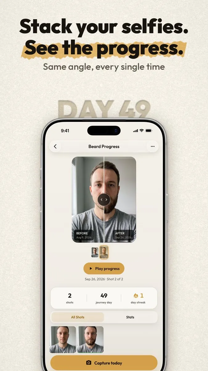 SameShot store look A, light: stack your selfies, see the progress