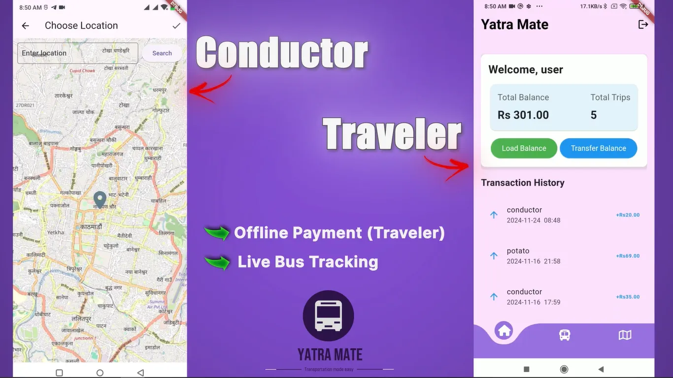 YatraMate conductor and traveller screens