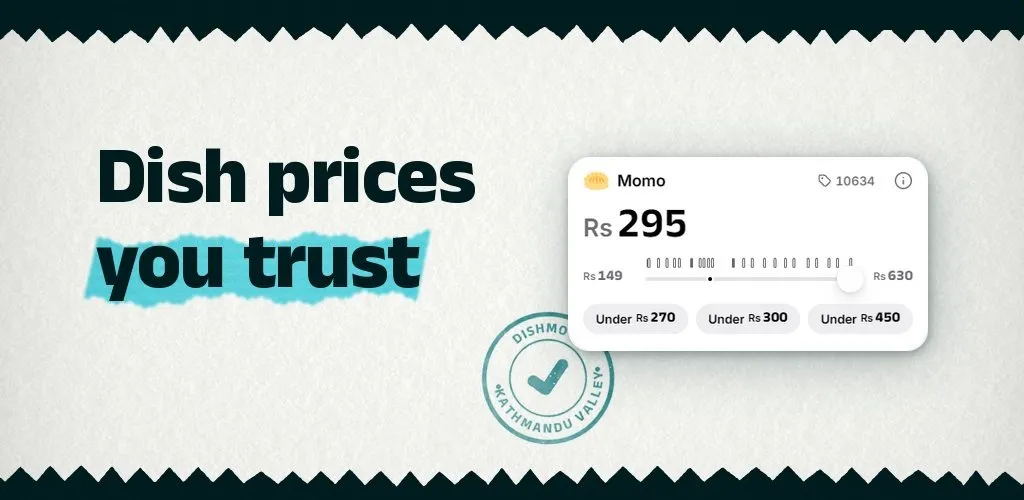 Dishmo Google Play feature graphic: dish prices you trust