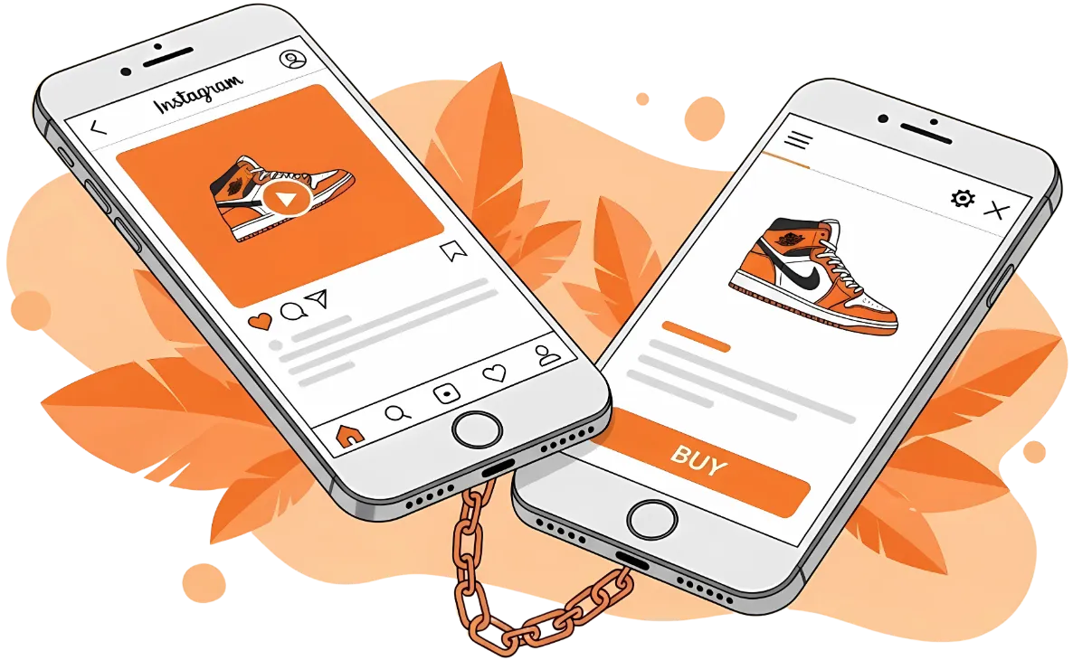 Linkify Social illustration: a social post linked to its product page