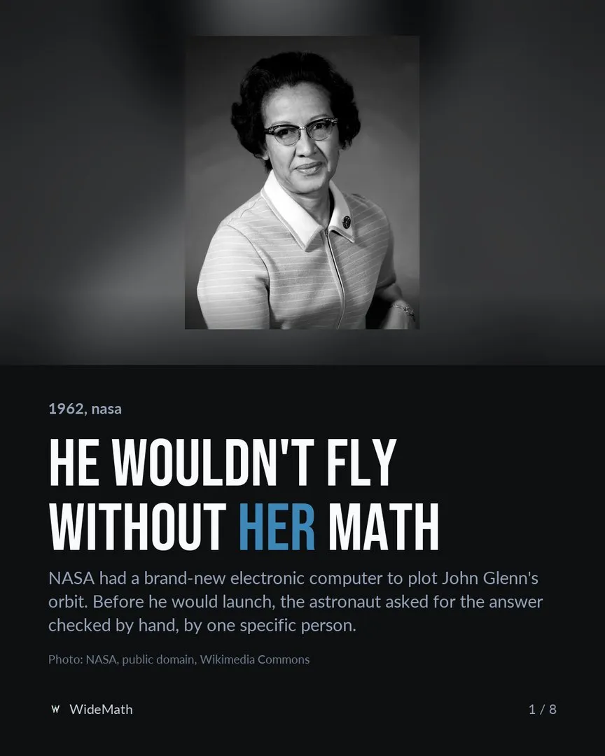 WideMath poster: He wouldn't fly without her math, made by the same system for our own app